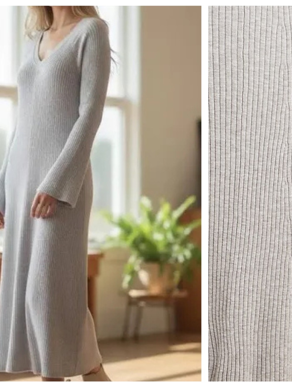 J. Crew Light Gray Ribbed V-Neck Maxi Dress